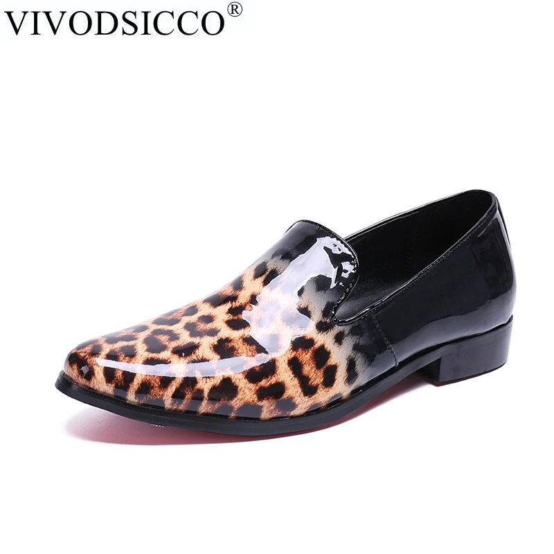 

VIVODSICCO New Handmade Leopard Men Red Bottom Loafers Gentleman Luxury Fashion Stress Shoes Party sequin shoes Men Casual Shoes
