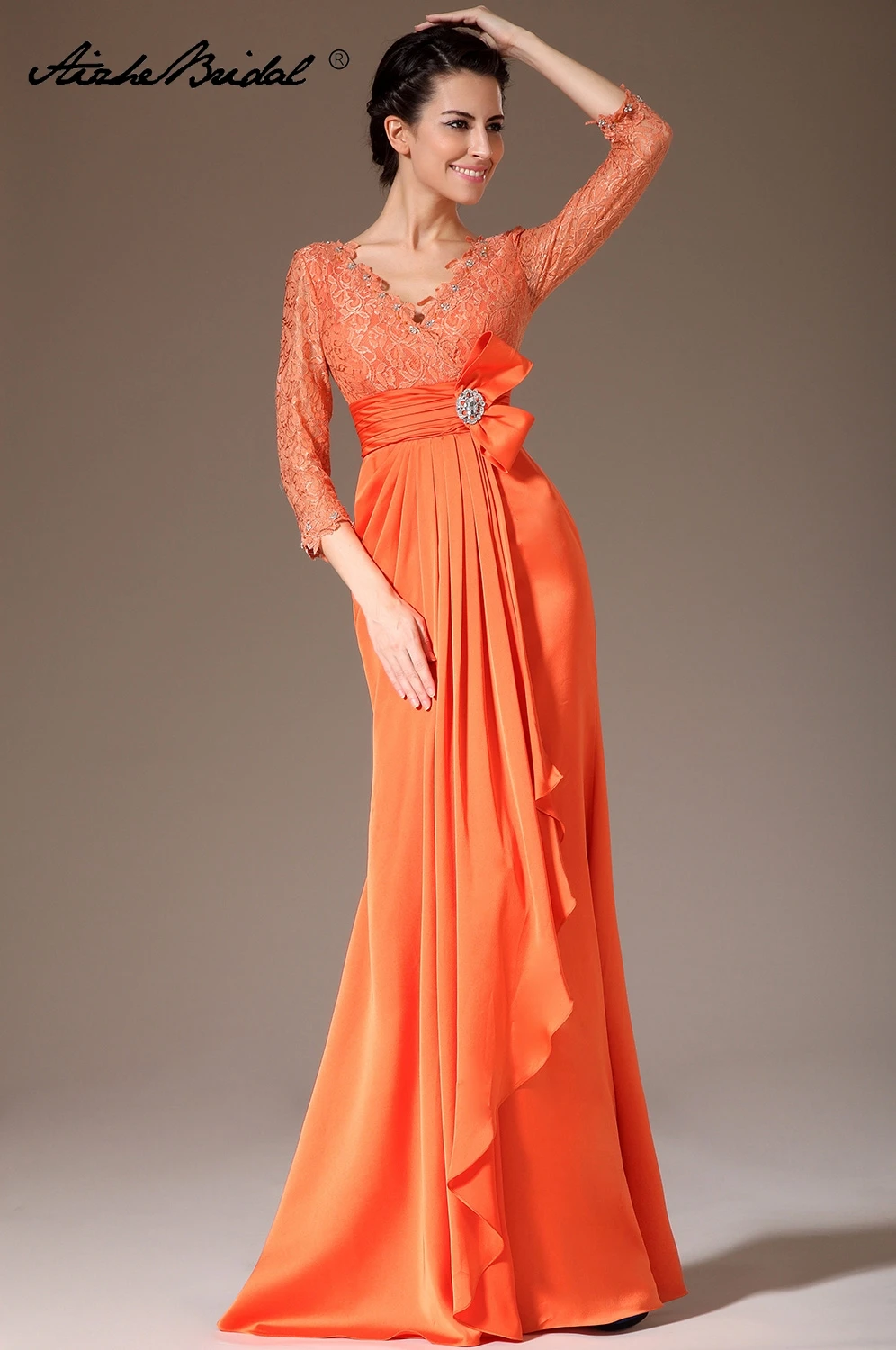 Formal Women's Dresses Mermaid 3/4 Sleeve Orange Chiffon Lace Mother of the Bride Gown Vestidos Madre De La Novia Dress | Свадьбы и