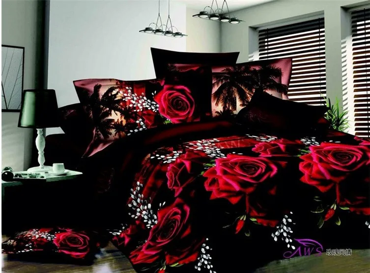 bedset 3D черно-красная роза набор постельных принадлежностей одеяло пододеяльник простыня белье покрывало королева размер полный двойной розы отдел магазина 4 шт - Цвет: bedset