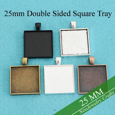 

25mm Double Sided Pendant Setting, Two Faced Square Pendant Settings, Two Sides Cabochon Setting