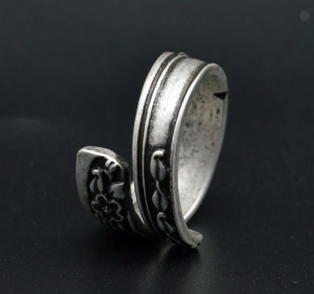 1 шт. ручная работа винтажная Серебряная изящная Цветочная ложка кольцо