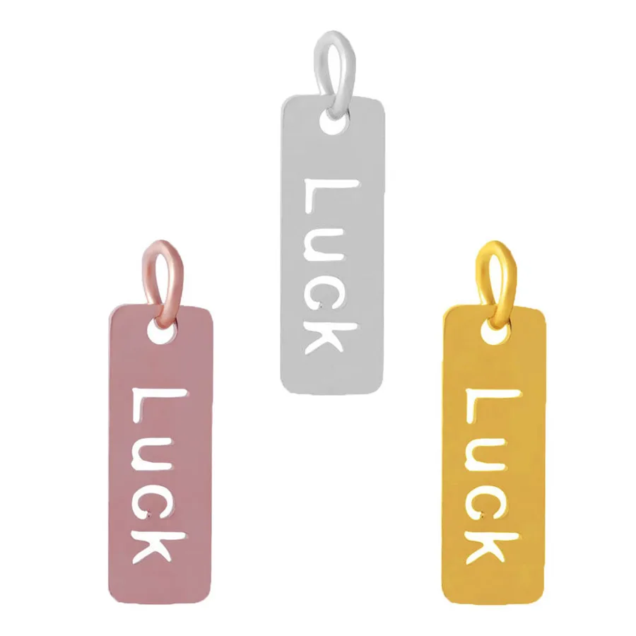SAUVOO 2Pcs/lot Gold Color Stainless Steel Hollow Rectangle Charms Pendant Engraved Luck Letter Word Tag Charm For Diy Bracelet | Украшения