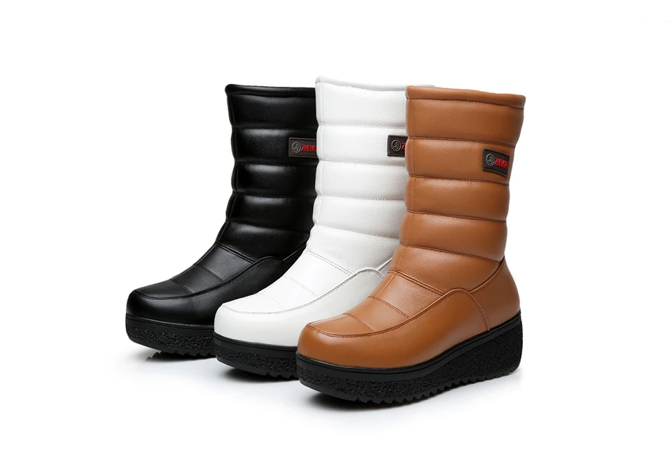 New Winter Mid Calf Boots Women Genuine Leather Boots Wedges Round Toe Mid Heels Boots High Quality Shoes Size 34-41 M4.0