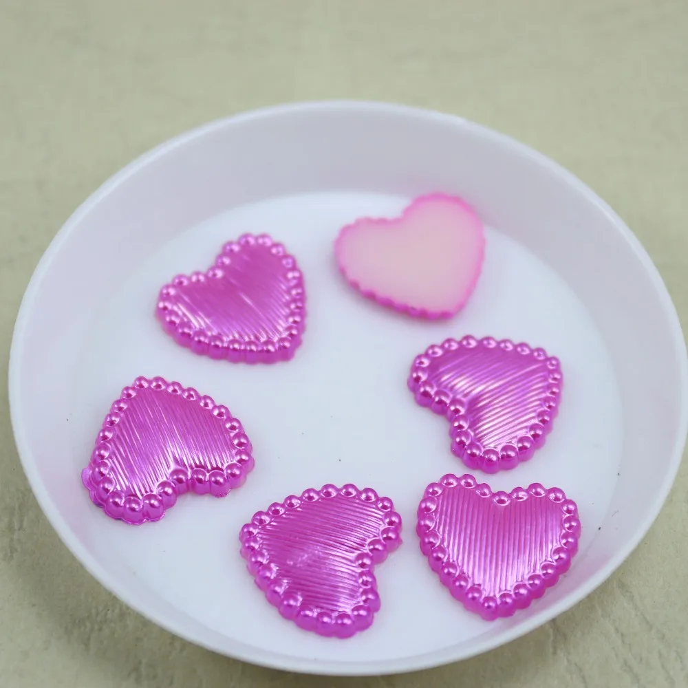 40 шт 14 мм ярко-розовое сердце свободная плоская задняя жемчужина акрил