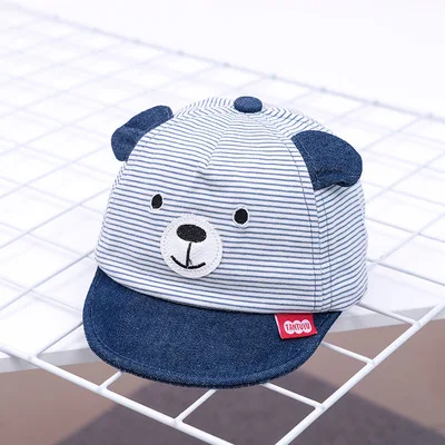 Dark blue Новая Детская кепка с рисунком медведя из мультфильма, весенне-летняя детская регулируемая бейсболка, хлопковая кепка для новорожденных, мягкая солнцезащитная Кепка, аксессуары для детей 3-12 месяцев - Цвет: Dark blue