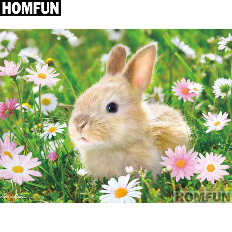 Алмазная живопись HOMFUN A01074 полноразмерная/круглая 5D картина кролик в цвете