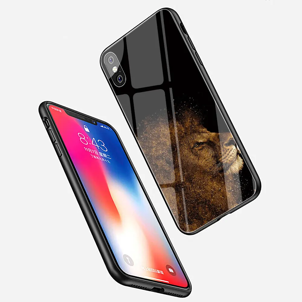 Модный чехол из закаленного стекла с дизайном льва Для iPhone 11 Pro 6 6S Plus 7 8 Plus X XS XR XS Max