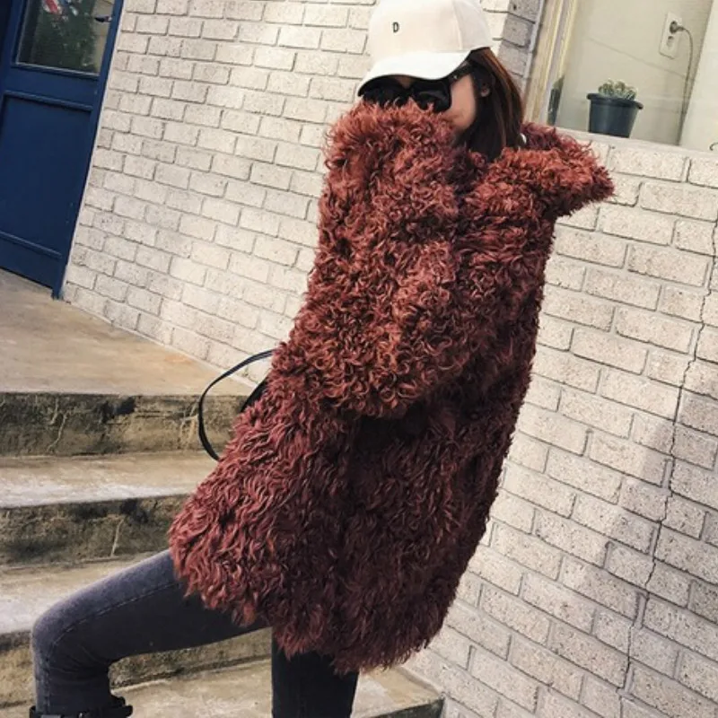 Chic Fleece Blazer Shaggy Faux Fur Lapel Hairy Coat Plush Jacket Velvet Long Cardigan Lamb Outwear Trench Tops 2018 |