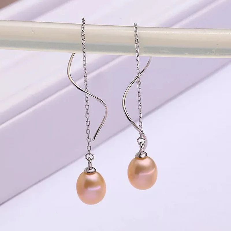Fashion High quality Natural freshwater white Pearl Earring 925 sterling silver Long Ear line For women Girl party gift | Украшения и