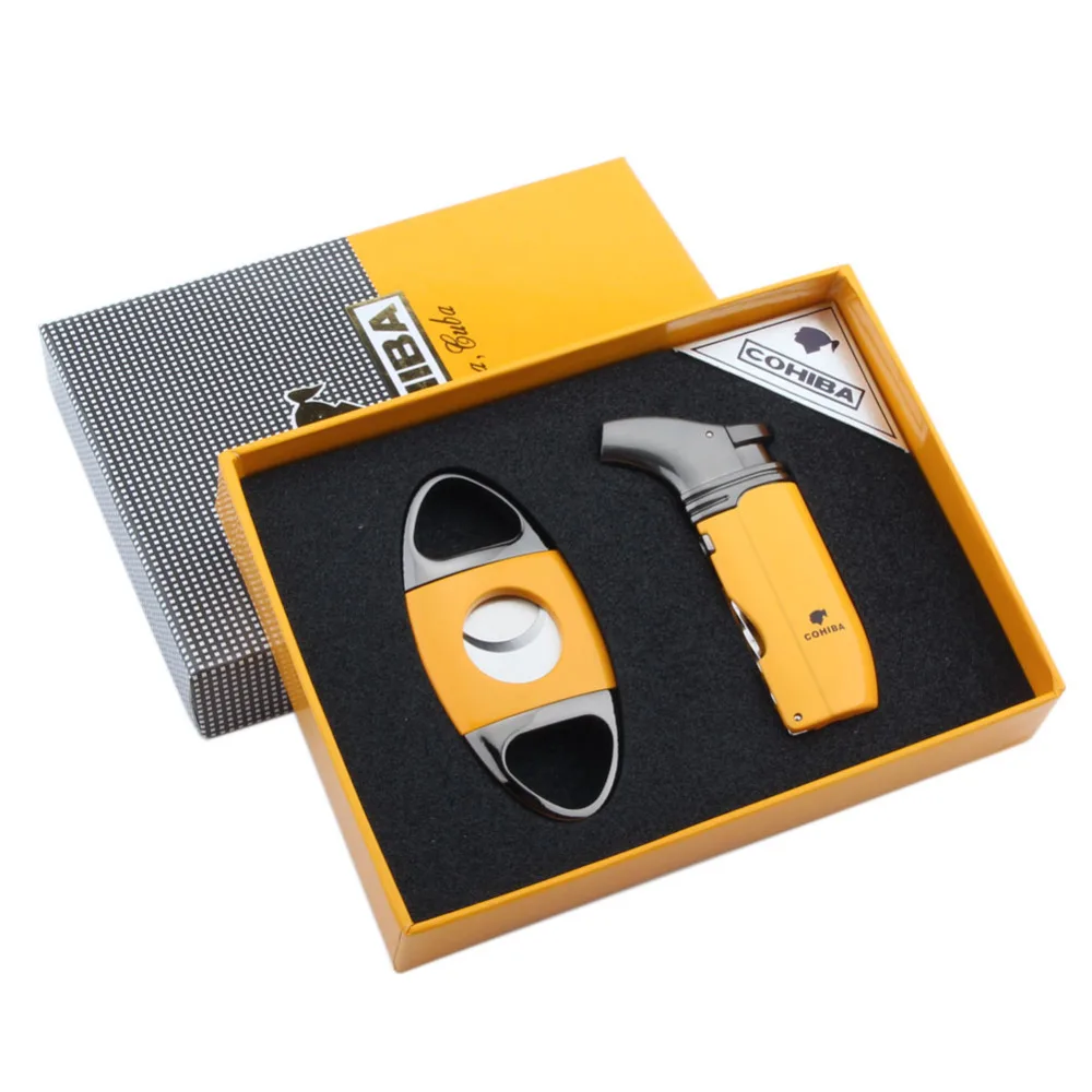 COHIBA TORCH JET FLAME Cigarette Lighter and Cigar Cutter Fashion Gas Butane Multifunction Suit with a Gift Box | Дом и сад