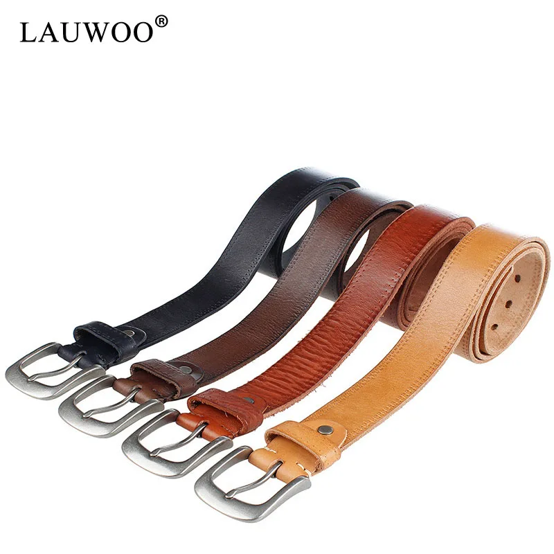 LAUWOO Men belt leather original Top grain Casual belts Pin buckle genuine men Cowhide strap Male Cinto | Аксессуары для одежды
