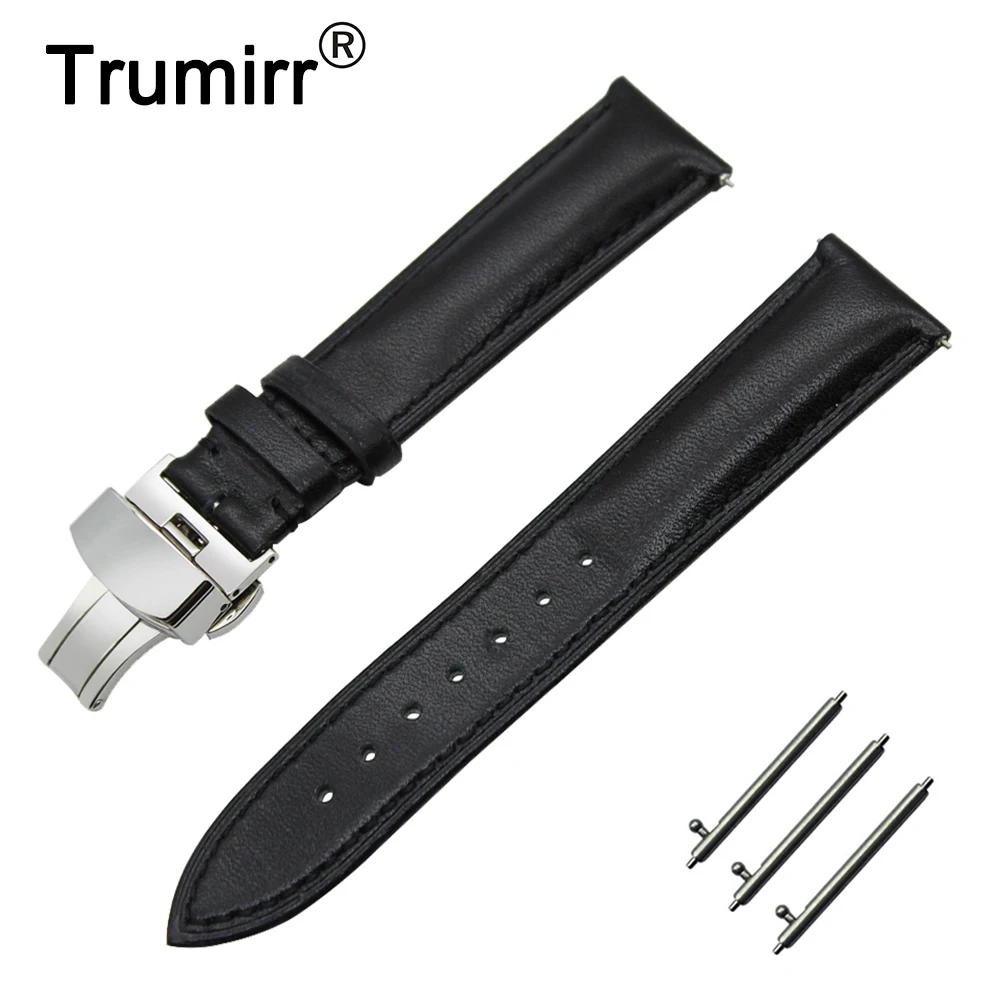 

22mm Genuine Leather Watch Band Quick Release Strap for Samsung Gear S3 Classic / Frontier Butterfly Buckle Wrist Belt Bracelet