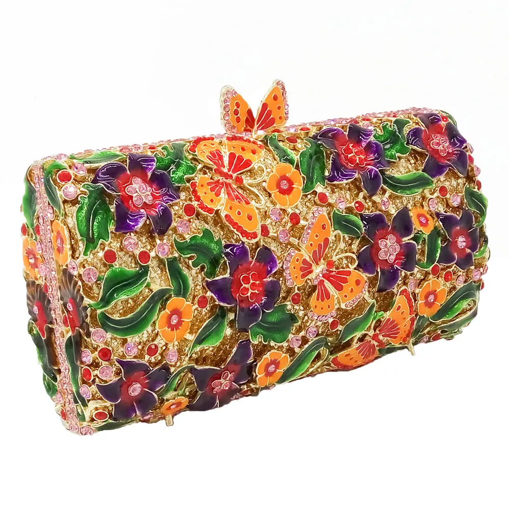 Boutique De FGG женская вечерняя сумочка-клатч со стразами и разноцветными бабочками сумочка для свадьбы