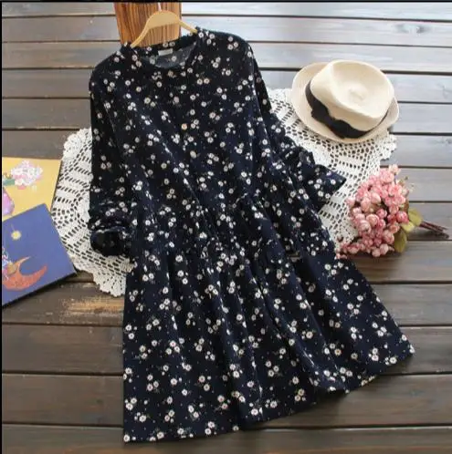 Женское платье с цветочным принтом Mori винтажное Хлопковое длинным рукавом