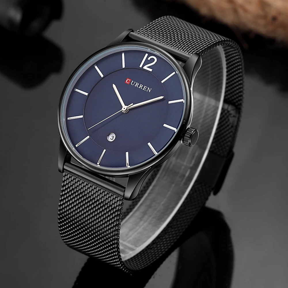 Black Blue CURREN Мужские часы Топ бренд Роскошные черные полностью стальные мужские спортивные кварцевые часы мужские наручные часы Relogio Masculino - Цвет: Black Blue