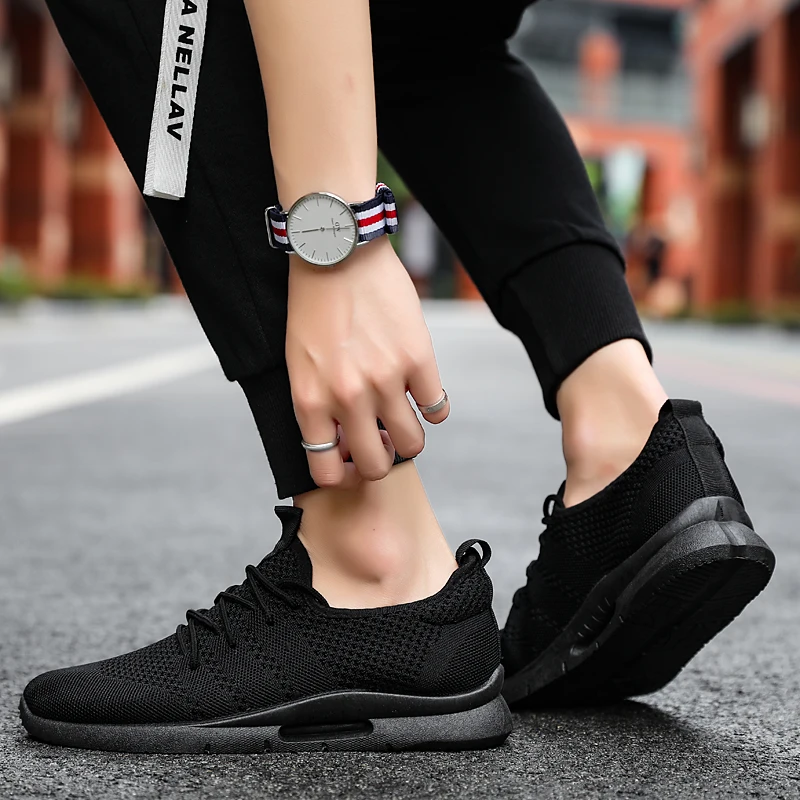 Men Tennis Shoes Lace Up Men Sport Shoes Breathable Mesh Sneakers Tenis Hombre Man Shoes Chaussures Homme Black Trainers cheap