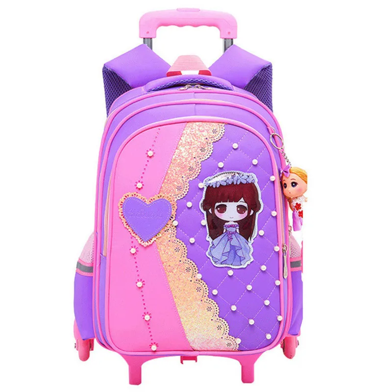 2 wheels purple Новые съемные детские школьные сумки с 2/6 колесами для девочек, рюкзак на колесах, Детская сумка на колесах, сумки для путешествия - Цвет: 2 wheels purple