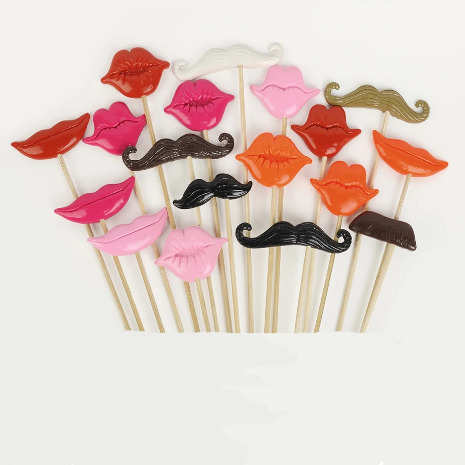 

18pcs/set Handmade Polymer Clay Photo Booth Props For Wedding/Party Moustache Lips on a stick