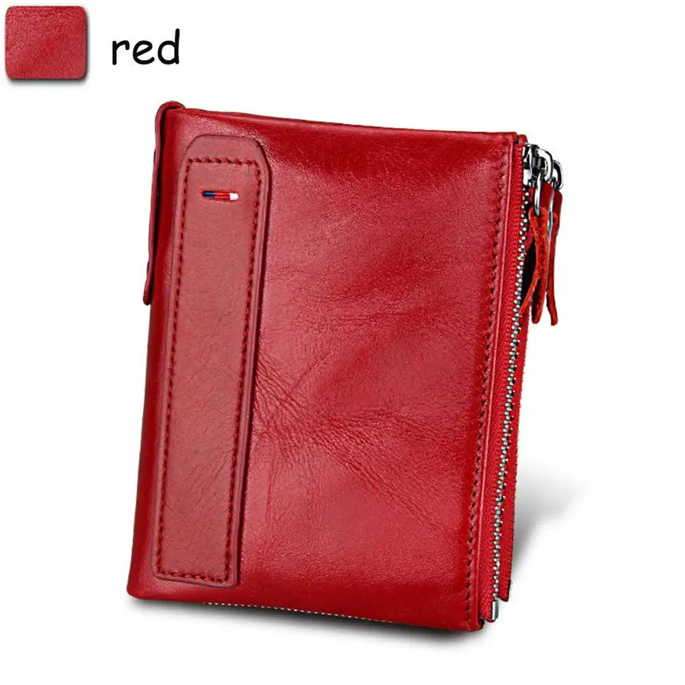 red Из натуральной коровьей кожи женские кошельки короткий двойная молния держатель для карт женский кошелек модный топ качество просто бренд Для женщин кошелек - Цвет: red