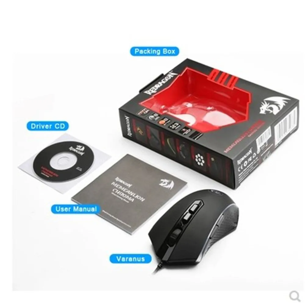 Черный Проводная игровая мышь Redragon USB 10000 dpi, 8 кнопок, лазерная программируемая игровая мышь с подсветкой, эргономичная для ПК, ноутбука - Цвет: Черный
