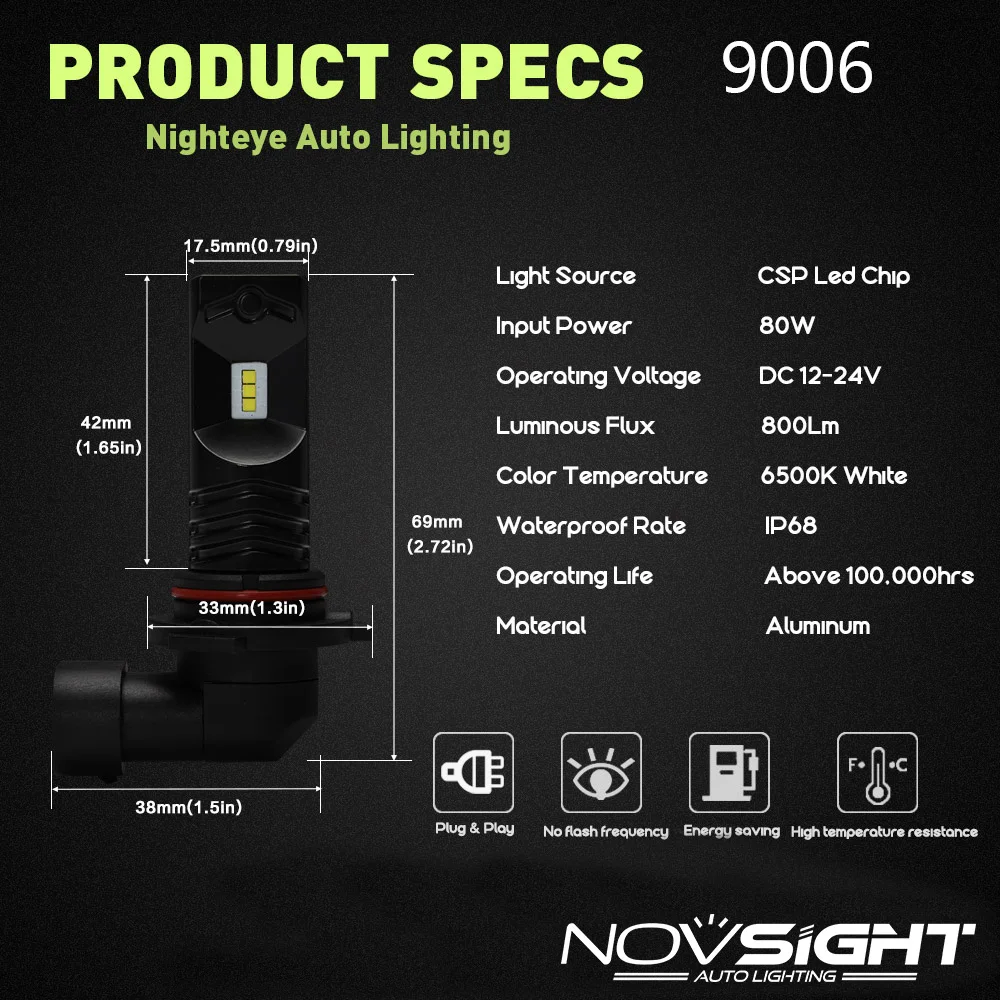 Novsight 2 шт. H3 H7 H11 HB3 9005 HB4 9006 80 Вт 800LM с светодиодные чипы csp лампы 6500 K белый Противотуманные огни h7 светодиодный фары, аксессуары для автомобиля