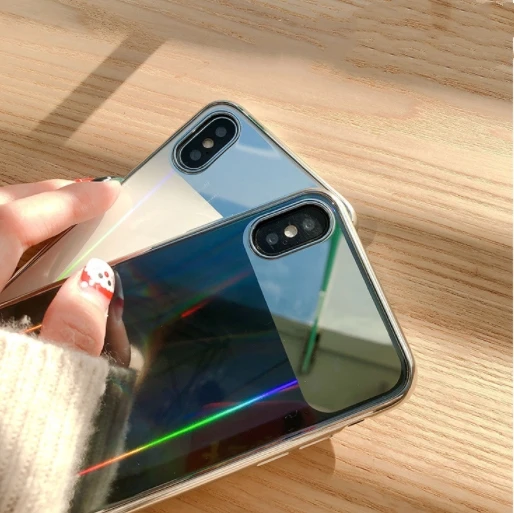 Модный Лазерный стеклянный чехол Aurora для iphone X XR XS Max женский 8 7 6 6s Plus | Мобильные