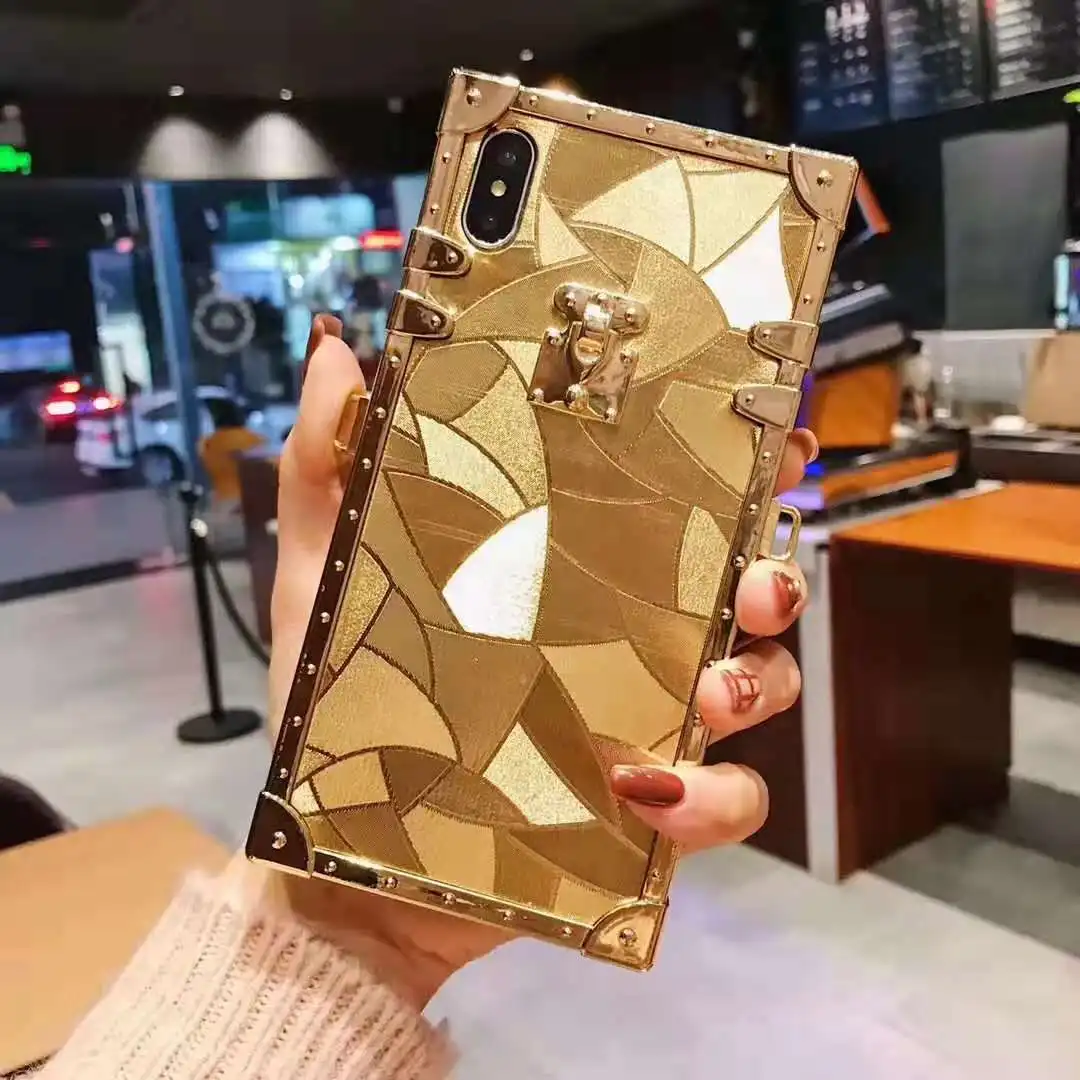 Роскошный 3D чехол с квадратными золотыми блестками для iPhone X XR XS MAX 6 S 7 8 Plus Модный
