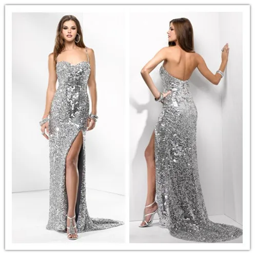 Free shipping long evening dress 2014 silver gowns the whole body of sequined dresses charming fashion c | Свадьбы и торжества