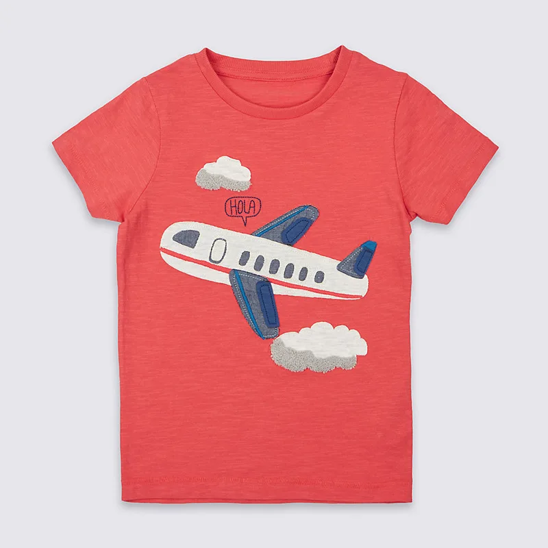 Red Little Maven/Новая летняя одежда для детей; короткая красная Аппликация с круглым вырезом; милая хлопковая Повседневная футболка для мальчиков - Цвет: Red