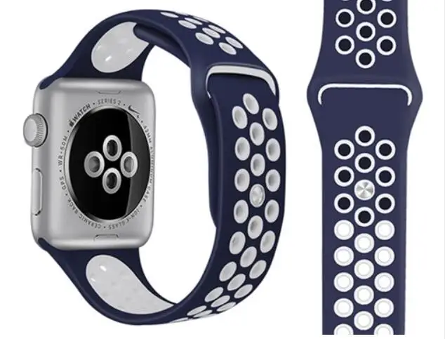 bluewhite Гибкий браслет ремешок для наручных часов Apple Watch спортивный силиконовый ремешок Series 5/4/3/2/1, 42 мм, 38 мм, 40 мм 44 мм резиновый для наручных часов iWatch, ремешок - Цвет ремешка: bluewhite