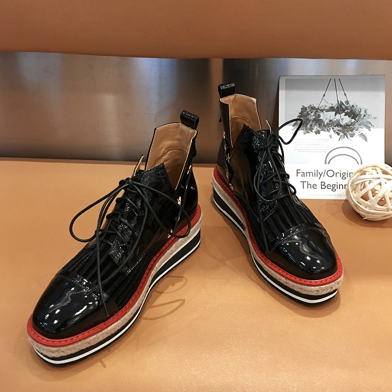 SARAIRIS 2019 New Arrival Genuine Leather Flats shoes lace Mixed Color Flat Platform Comfortable Shoes Woman 2 Colors | Обувь