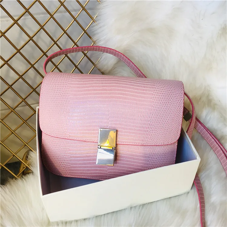 pink small Сумки из натуральной кожи для женщин ящерица в полоску коробка на одно плечо косой через маленькие квадратные пакеты - Цвет: pink small