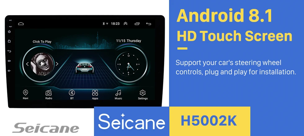 Seicane 9 дюймов HD 1024*600 Android 8,1 Универсальный 2Din gps навигация Bluetooth Автомобильный мультимедийный плеер Поддержка Зеркало Ссылка DVR