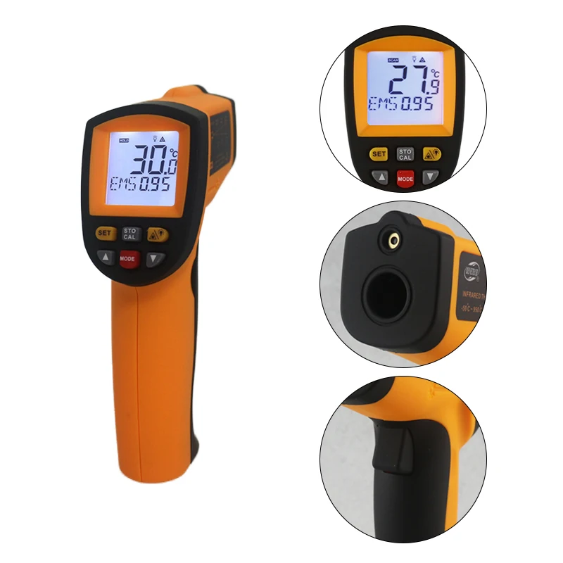

GM900 Non-contact Temperature meter Pyrometer 0.1~1EM Celsius IR Digital Infrared Thermometer Gun -50~380/600/950 degree