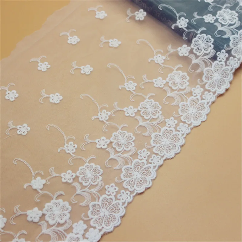 

5 yard 23cm 9.05" wide ivory gauze mesh tulle cotton embroidered tapes lace trim ribbon fabric 1022189EQL4K602