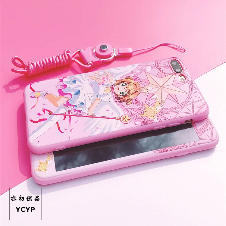 Для iphone XS Max милый Cardcaptor Sakura задний Чехол+ пленка для экрана из закаленного стекла, Девушка Мягкий чехол для iphone X XR 6 7 8plus