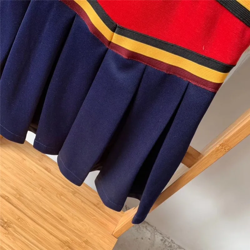 dress Новое летнее и весеннее синее платье на подтяжках+ желтая трикотажная рубашка для маленьких девочек, брендовый детский комплект одежды с вишневым принтом - Цвет: dress