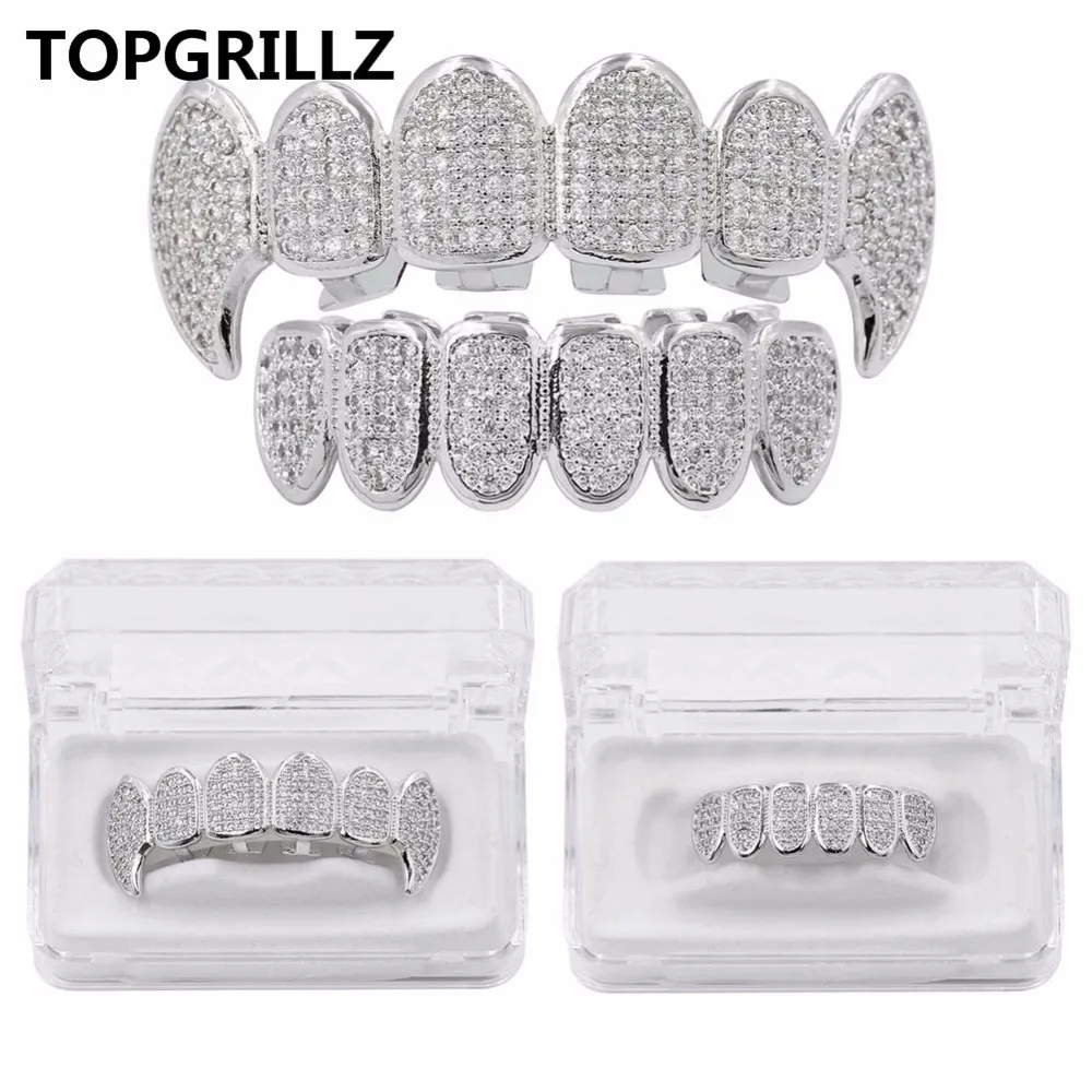 TOPGRILLZ новый набор для гриля с посеребренным покрытием фианитами и микрозакрепкой