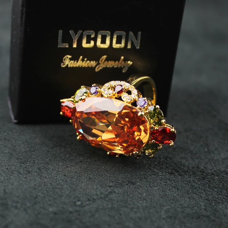 LYCOON новинка элегантное кольцо в виде короны роскошные кольца с оранжевыми
