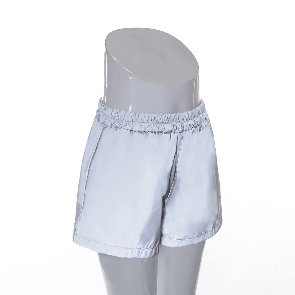 Shorts 2 шт., повседневные женские Светоотражающие спортивные костюмы, набор, блестящие светящиеся футболки, шорты, женские свободные хип-хоп танцевальные крутые наряды, уличные костюмы - Цвет: Shorts