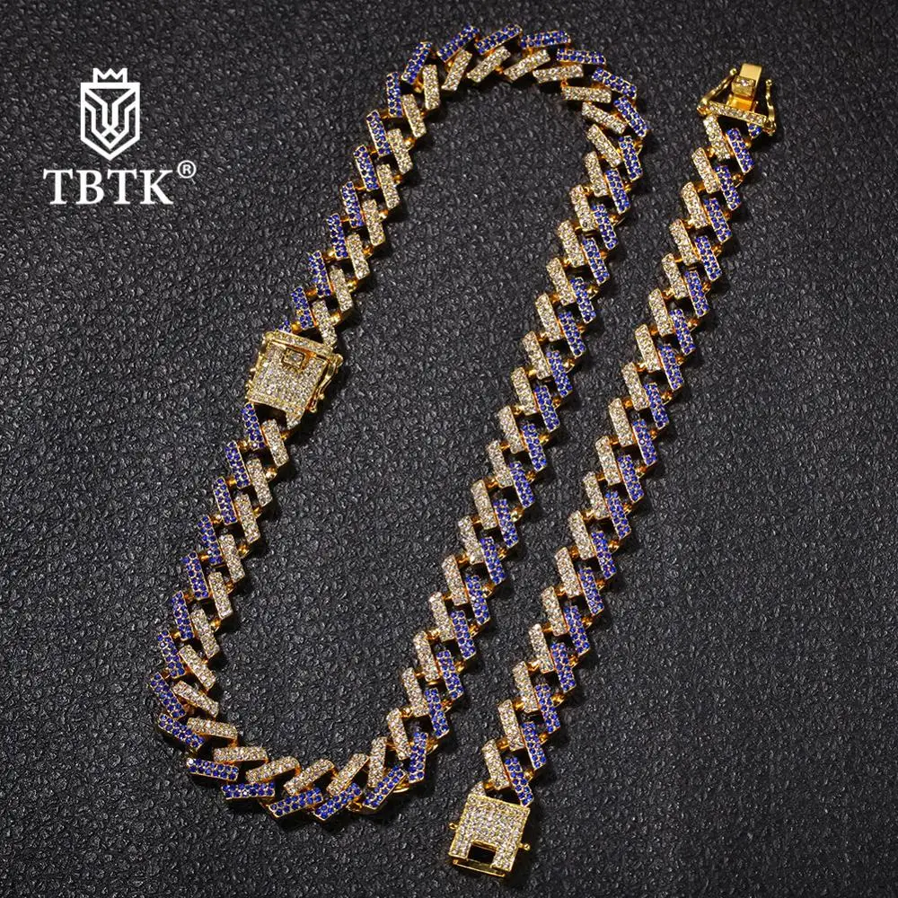 TBTK Мода Золото NE+ BA 15 мм Iced Out кубинская цепочка на шею и браслет 2 ряда зубец кристалла цинка Alloyl Ювелирные наборы унисекс