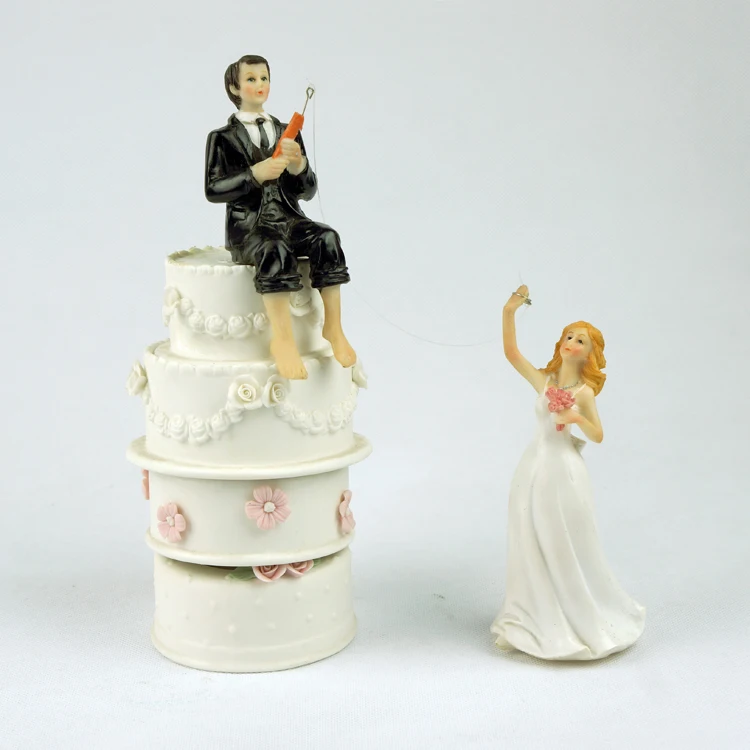 Romantic Fishing Resin bride and groom Figurine wedding cake topper party decoration | Дом и сад