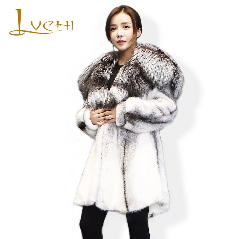 Женское зимнее пальто с длинным рукавом LVCHI Fur Story 2019|silver fox fur coat|fur storyfur coat natural |