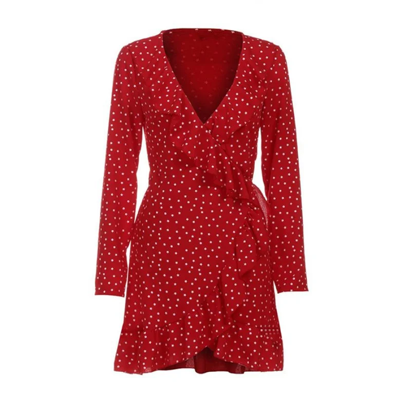 2019 сексуальное летнее платье в горошек Пляжное Платье с асимметричным бантом