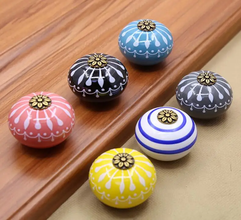 Ручная роспись художественные керамические ручки для шкафа и серебряные