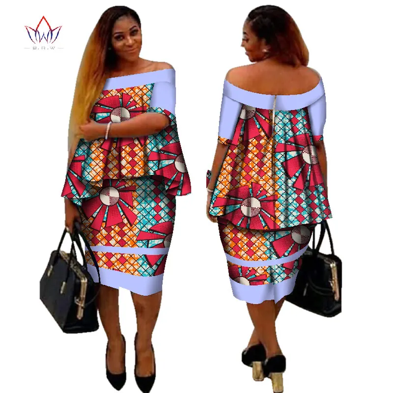 Африканский dashiki печати Женская одежда Двойка Топы корректирующие и Для тела кукурузы юбка Дизайн Мода г. плюс Размеры bintarealwax WY2890