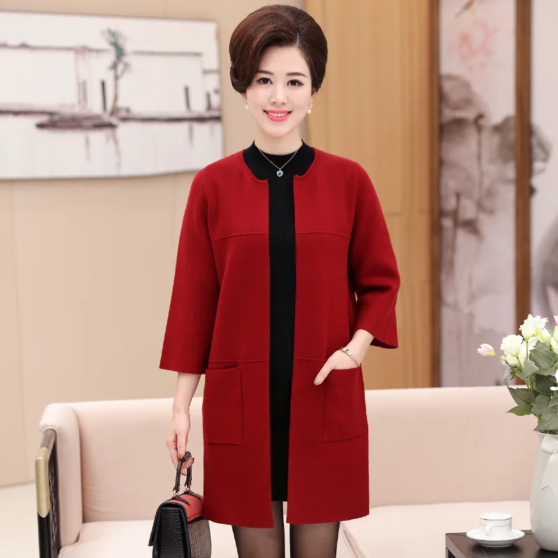 Женская осенне-зимняя трикотажная куртка большого размера XL длинный кашемировый