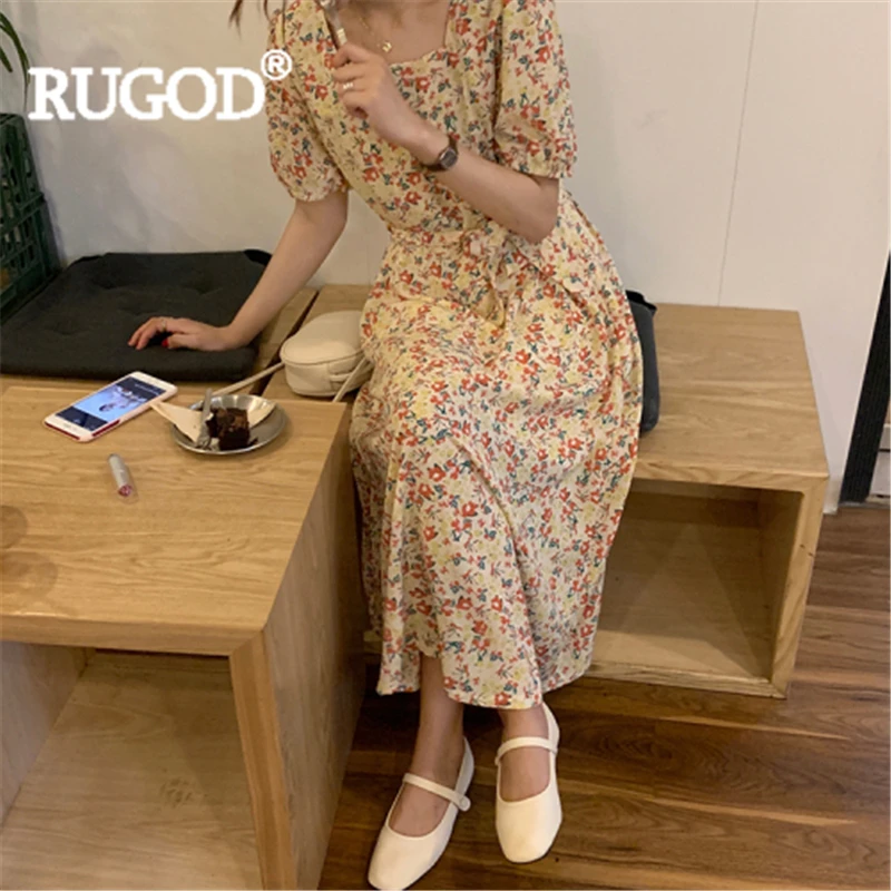 Женское длинное платье RUGOD элегантное макси с квадратным вырезом и пышными