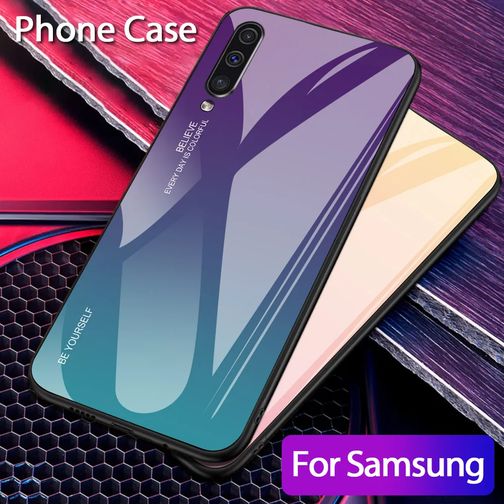 Чехол для samsung Galaxy A50 A30 M20 M10 M30 A70 A60 градиент закаленное Стекло чехол для Galaxy A6 A7 A750 A8 Стекло чехол Крышка