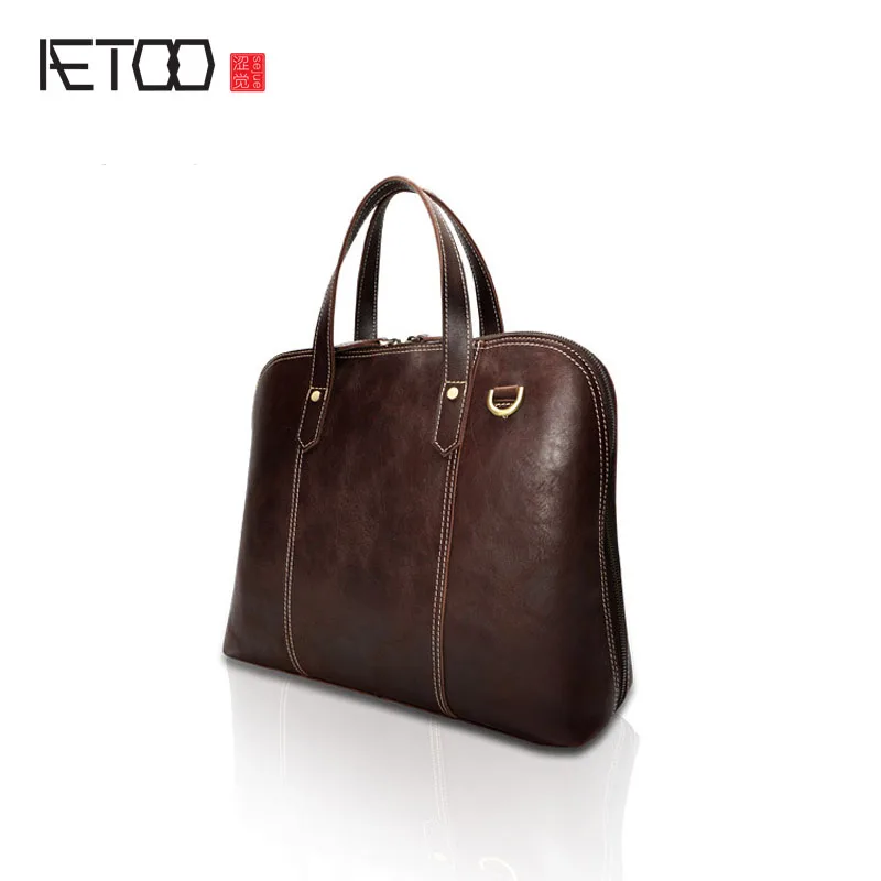 Мужской кожаный портфель AETOO фиолетовая Кожаная мужская сумка через плечо|bag